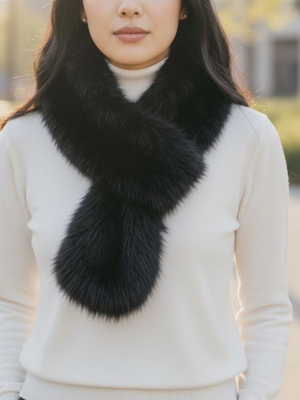 Black Genuine Fox Fur Scarf Wrap - Women Accessories